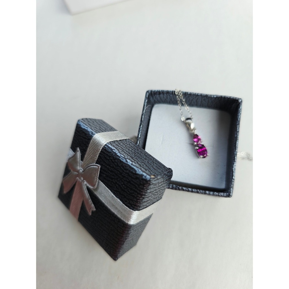 STS 925 Sterling Silver Rhodolite Garnet Magenta Drop Pendant Necklace 18 Inch